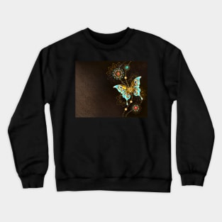 Brown Background with Turquoise Butterfly Crewneck Sweatshirt